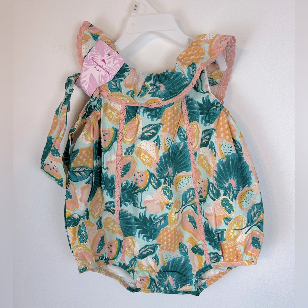 TOMMY BAHAMA Baby Girl Summer Bubble Romper & Headband 2 Piece Matching Set NWT